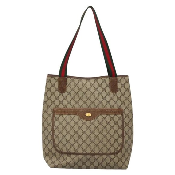 GUCCI GG Supreme Web Sherry Line Tote Bag PVC Beige Gold - Picture 11 of 15